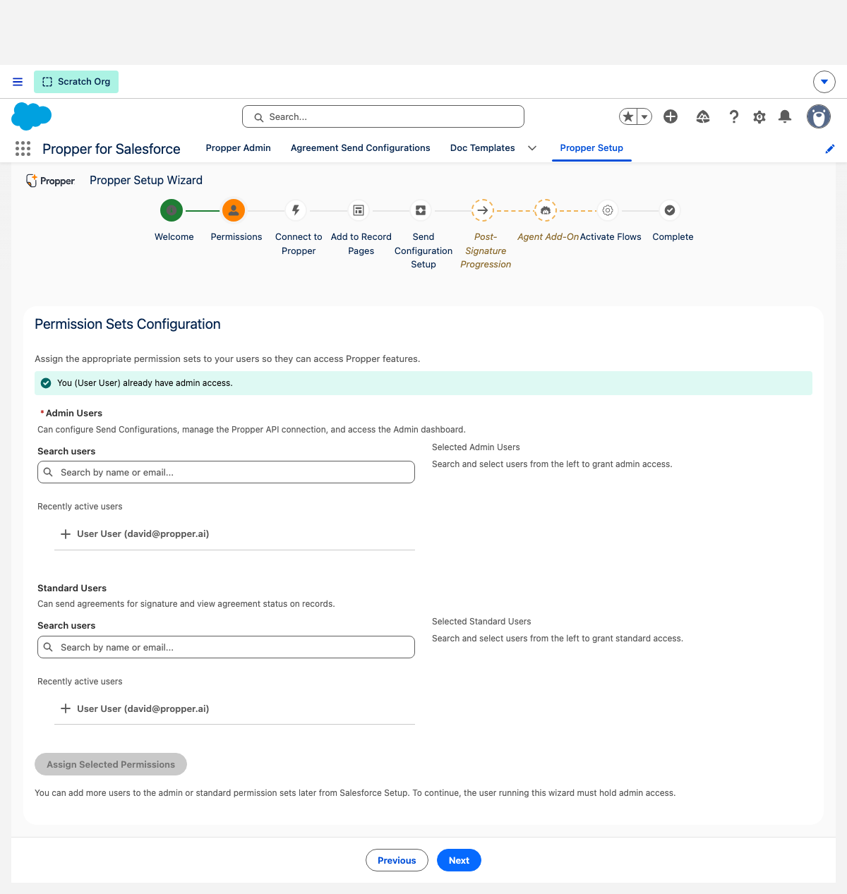 Setup Wizard, Permissions step