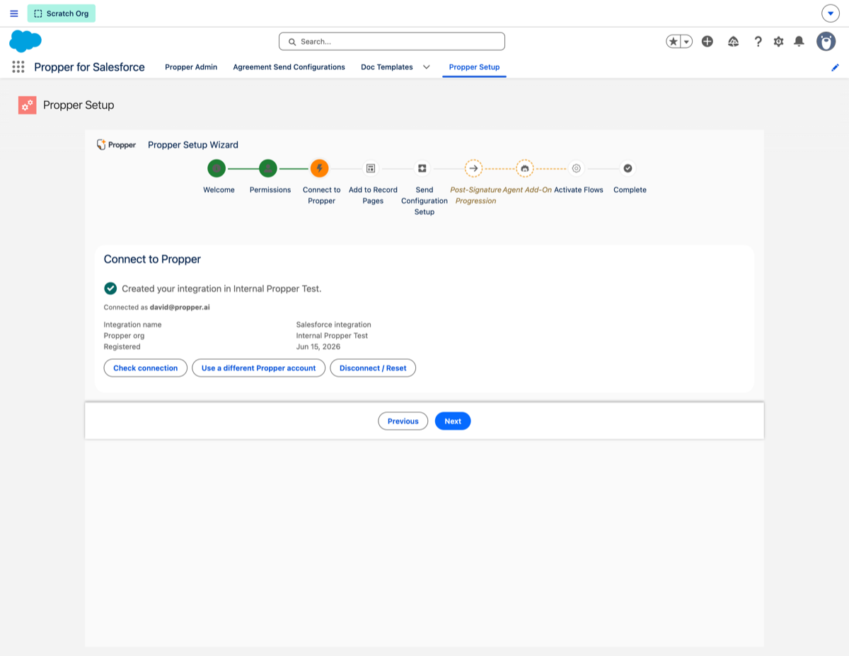 Setup Wizard, Connect to Propper step