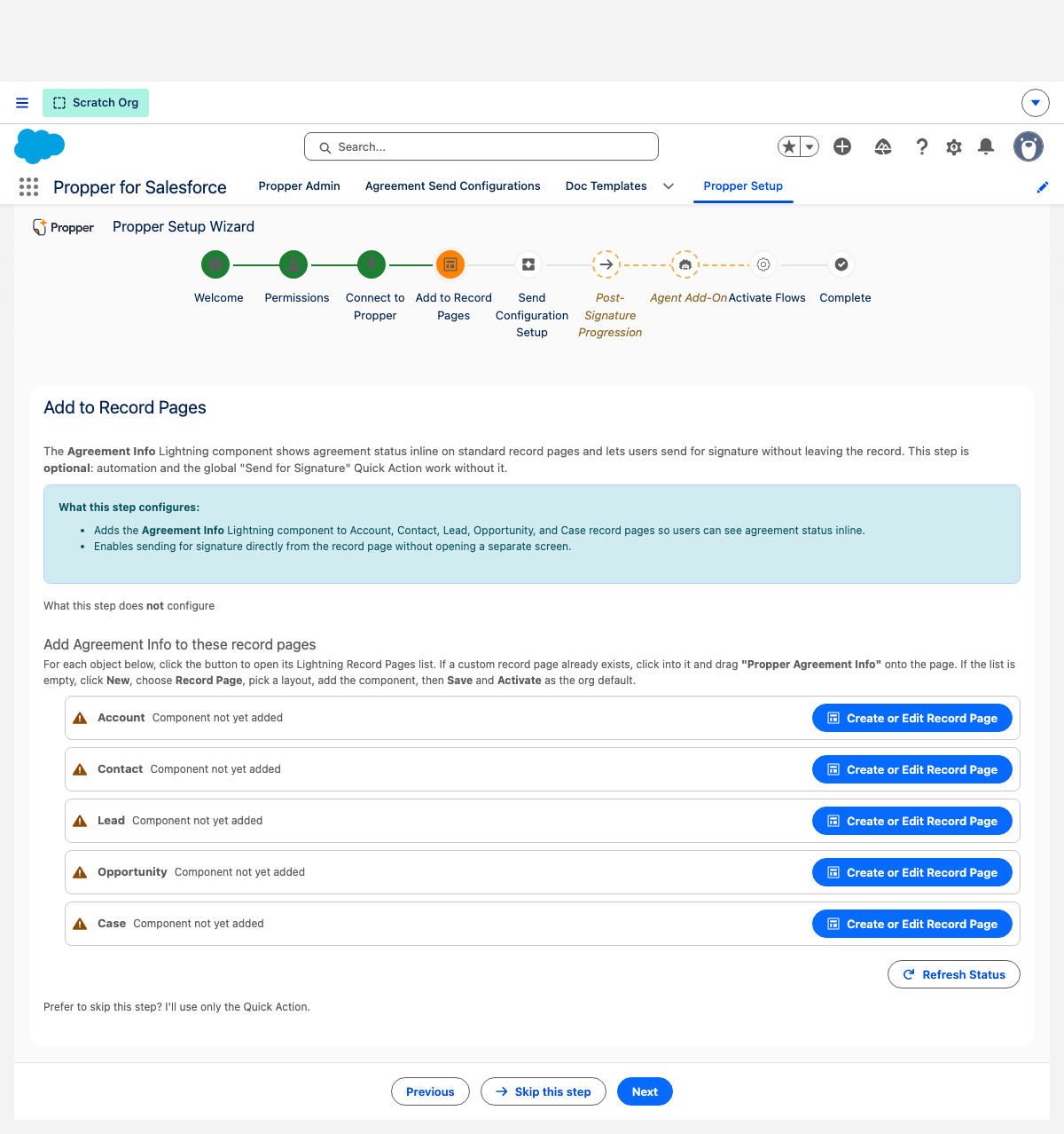 Setup Wizard, Add to record pages step