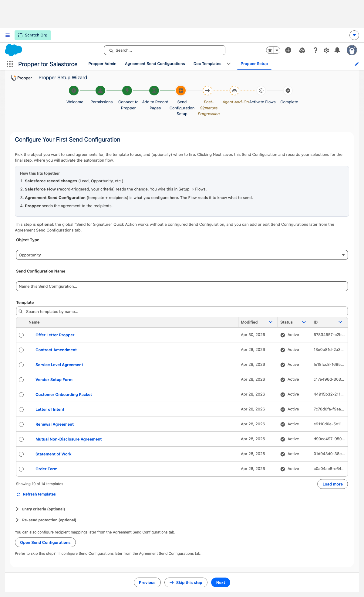 Setup Wizard, Send Configuration setup step