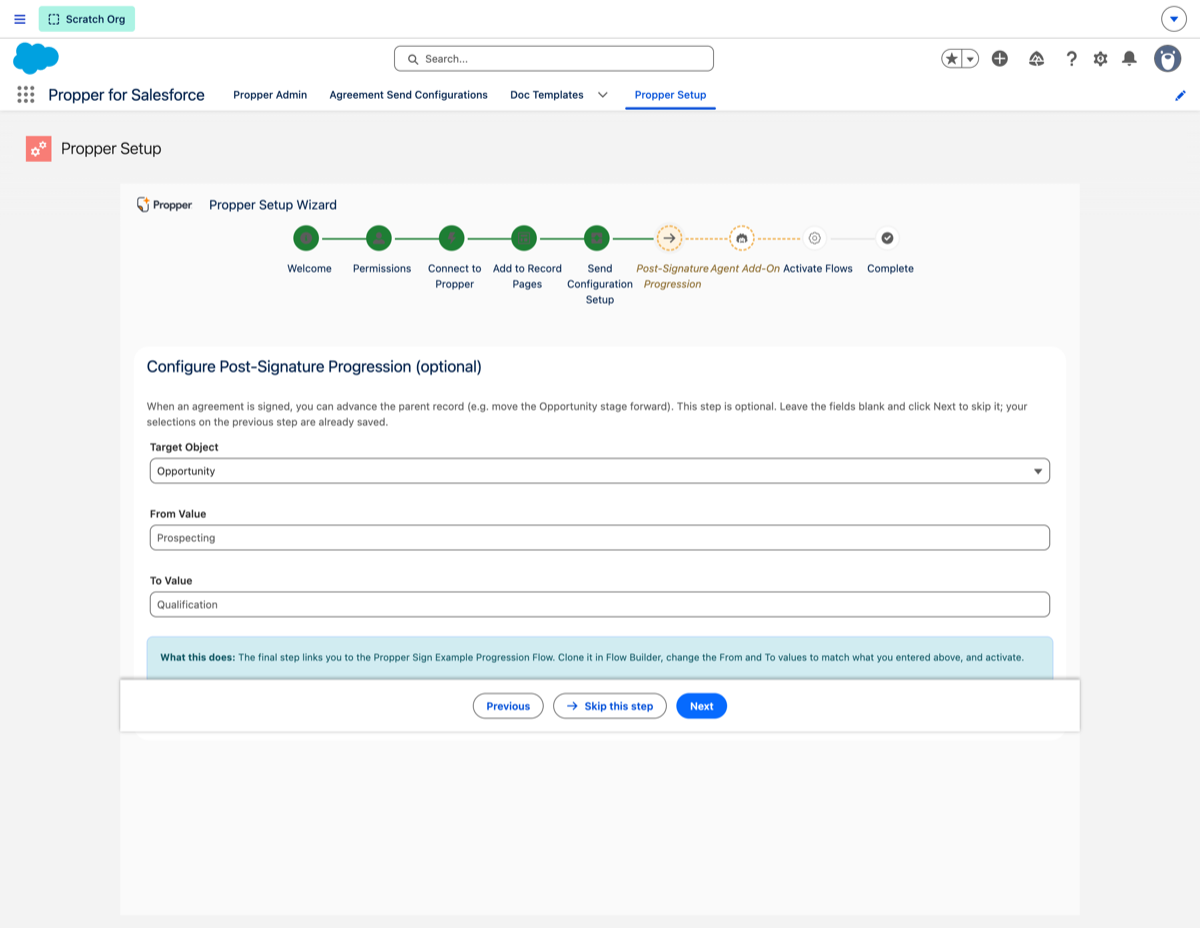 Setup Wizard, Post-signature progression step