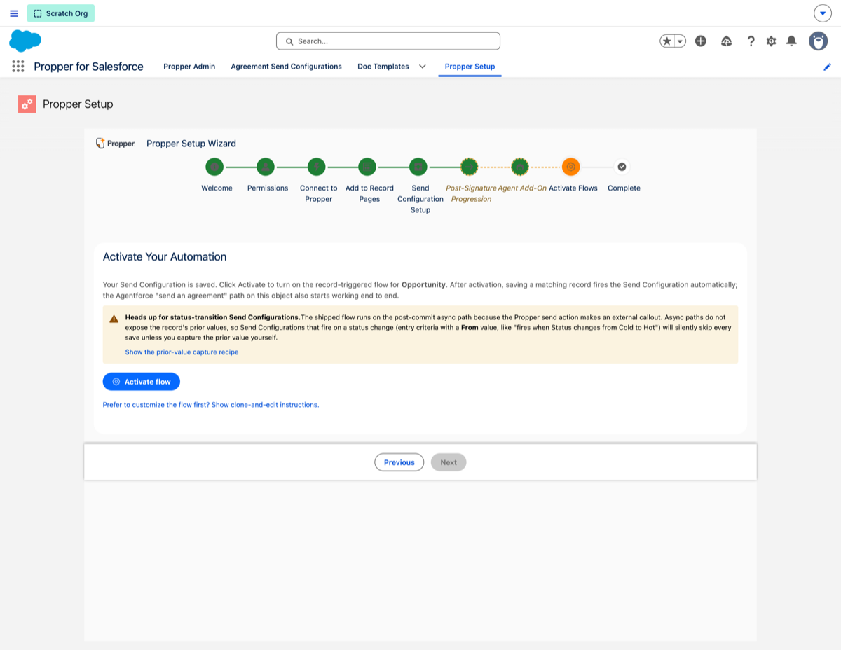 Setup Wizard, Activate flows step